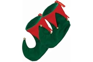 ANZEE DISCOVER THE NEW YOU ANZEE Adults Christmas Elf Shoes With Bells - Elf Green Red Jester Pixie Boots Shoes - Santas Helper Jester Peter Pan Elf Pixie Costume Slipper Boots Shoes Xmas Unisex Fancy Dress Accessory (Green)