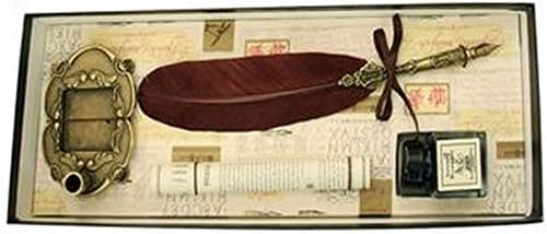 Brown Pewter Feather Quill with Ink Bottle and Pen Holder by Coles Calligraphy