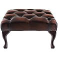 Large Chesterfield Footstool Antique Brown Leather Queen Anne Legs