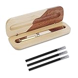 🎁 Handgefertigte Holz Gel Ink Pen Geschenkset Vintage Collection mit passender Geschenkbox, Schreibpunkt 0,7 mm, 3 Stk. Schwarze Tintenmine, glatt schreiben.