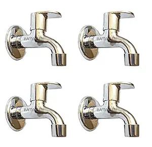 BATH GURU Stainless Steel Bib Cock Tap for Bathroom Kitchen ( Pack of 4 ), Chrome Finish, Silver