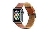 dbramante1928 Echtleder-Uhrenarmband für Apple Watch (42/44mm) [Modell: Copenhagen I Vollnarbenleder I Handgefertigt I Dunkelbraun / Silber] - AW42DSSI0885