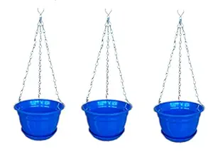 Hanging Planter with Metal Chain and Base Plate (Blue, 3 Qty) - Minerva Naturals