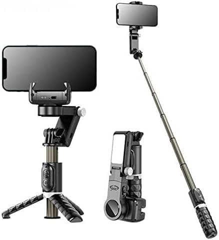 FKU Q18 Anti-Shake Selfie Stick for Cell Phone Single Axis Gimbal Stabilizer with Fill Light for Live Streaming Black