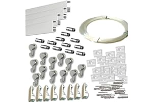MARCS ARIAS SL Pack Basic RM de 12 Metros Guías de Aluminio (Blanco Mate) con 12 colgadores Nylon para Colgar Cuadros… (Blanco)