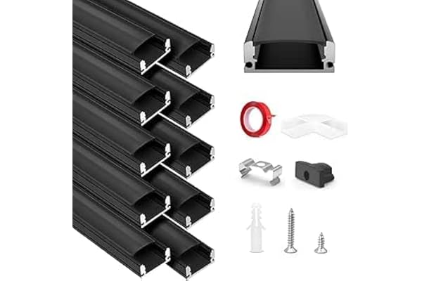 HOMMAND LED-kanal och profil 10-pack (1 m/3,3 fot U-form), LED-remsa kanal 10 m med diffusor, aluminiumprofil, hörnkontakter