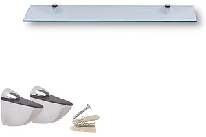 ‎EURO TISCHE Euro Tische Glas Wandregal Klarglas, Glas Regal für Badezimmer, Klarglas Duschregal mit 6mm ESG Sicherheitsglas and Metallhaltern Montiert, Verschiedene Größen (50 cm)