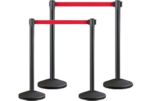 YUFANKAI Crowd Control Stanchion, Set with 6.5 ft/2 m Red Retractable Belt, Durable Crowd Control Barrier with Carbon Steel Baking Painted Stanchion, Rope Barriers Line Divider for Exhibition, Airport(4)