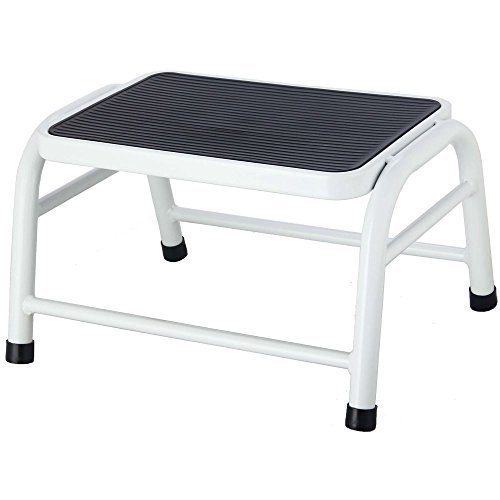 Home Discount® One Step Stool Metal Anti Slip Rubber Mat In White, Bathroom Kitchen Baby