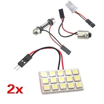 SODIAL(R) TOOGOO(R) 2x Voiture Interieur Lampe Panneau 15 SMD 5050 LED T10 BA9S Dome Feston Ampoule Adapteur
