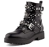 bikerstiefel damen günstig  Fusskleidung Damen Stiefeletten Biker Boots Nieten Booties Strass Stiefel Schuhe Schwarz EU 38