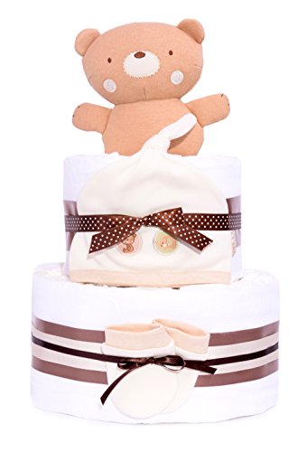 Organic 2 Tier Baby Nappy Cake - Unisex, eco-friendly baby hamper gift - FAST & FREE DELIVERY!