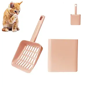 KYHSOM Cat Litter Scooper, Storable Cat Litter Scoop with Handle, Easy Sifting and Clean, Plastic Cat Litter Scoop for All Kinds of Cat Litter Box (Pink)