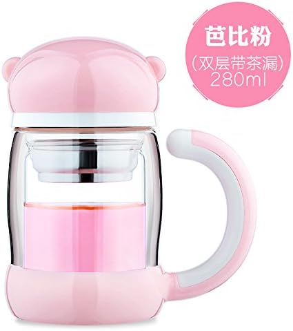LKJH*Double Insulated Glass Cups Portable Filtration with lid, tea cup creative lovely monkeys water bowl of Barbie double rooms with tea spill toner