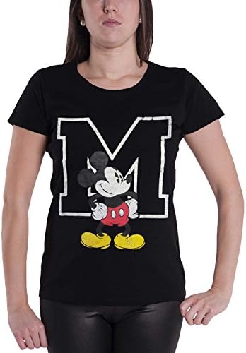 Mickey Mouse T Shirt Disney Distressed M Logo Official Womens Black Skinny Fit 10