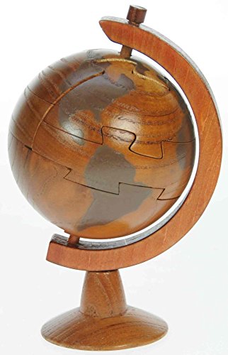 World Globe 3D Wooden Puzzle : Fun Novelty Christmas and Birthday Present : Brain Teaser Gift Idea : Jigsaw : Ornament : Gifts for Kids, Men, Adults : Size H 18.5cm x W 14cm
