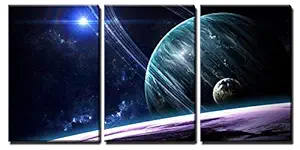 SCPmarts Canvas Print Universe Scene with Planets, Stars and Galaxies in Outer Space Framed Canvas Wall Print Size 20x14 inch 3 Frame Set by SCPmarts