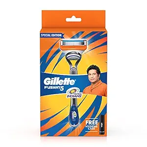Gillette Mumbai Indians Limited Edition Fusion Razor (With Free Hygiene Case)