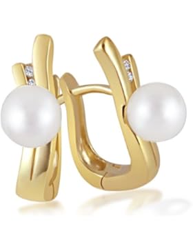 Goldmaid Damen-Ohrringe Süßwasserzuchtperle 375 Gelbgold 4 Diamanten 0,03 ct. Perlohrringe mit Brillianten