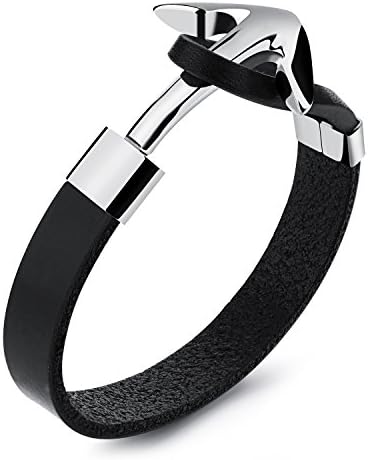 Anchor Bracelet. | Stainless Steel | High-Quality Leather | Black | Fashion Bracelet Chain for men and women | Gift/60522 Anchor Arrow | A Great Buy.