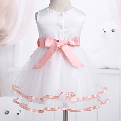 iixpin Babybekleidung Baby-Mädchen Prinzessin Kleid Festzug Taufkleid Hochzeit Partykleid Mädchen Tüll Kleidung Blumenmädchenkleid mit Baumwollhose Perle Rosa 68-74 - 5