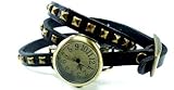 Evil Wear Damen Armbanduhr Analoges Quarz Uhrwerk mit Wickel Lederarmband schwarz