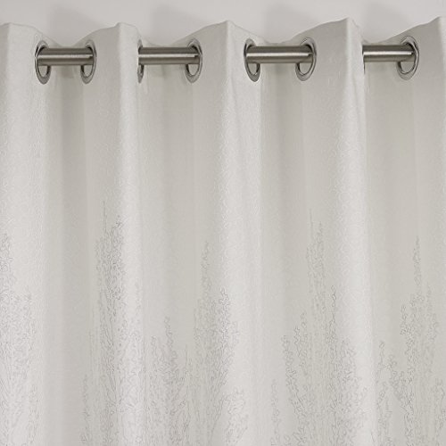 GWELL Elegant Baumblatt Druck Vorhang Blickdicht Schal mit Ösen TOP QUALITÄT Gardine für Wohnzimmer Schlafzimmer grau cream 1er-Pack - 3