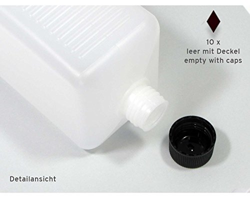 10 x 1000 ml Plastikflaschen, 1 Liter Kunststoffflaschen aus HDPE mit schwarzen Schraubverschlüssen, 1.000 ml Leerflaschen 10 Stück - 2