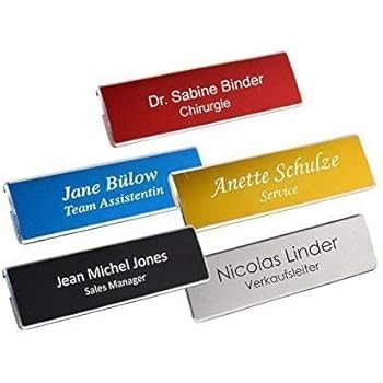 Schmalz Werbeservice Aluminio - Kunststoff-Namensschilder Incl. Namensdruck/Grabado con Imán Color Plata Dimensiones 60x25 MM - Dorado Cepillado