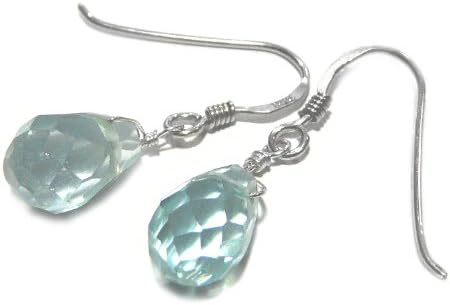 GOLDMAJOR Sterling Silver and Aquamarine Glass Facetted Drop Earrings of 2.75cm