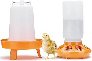 NONDK Kit mangeoire et abreuvoir pour poussins avec rembourrage supérieur, mangeoire et abreuvoir pour poussins avec pieds réglables en 3 hauteurs Orange