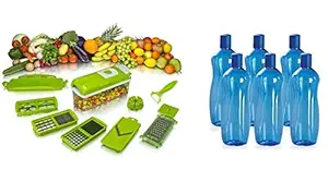 Startails India Multipurpose Vegetable and Fruit Chopper Cutter Slicer Plastic Vegetable and Fruits Grater, Chipser Chopper, and Dicer with 12 Stainless Steel Blades COMES WITH Plastic Fridge Water Bottle Set (6 pieces) (pack of 6) Also GET FREE Universal 3 in 1 Stylus Writing Pen Mutipurpose with Mobile Stand Holder Compatible Captive Use for all Android Touch Screen Smart Phones and Tablets Multicolor