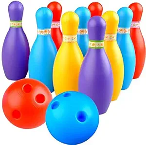 CocoRio Bowling Toy Set with 10 Bottles and 2 Balls Game for Kids - Indoor Outdoor Deluxe Sports Toys Gift Baby Boys Girls Age 3 4 5 6 Years Old (Medium Size,Multicolor) Made in India.