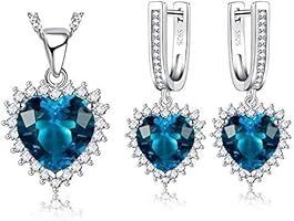 BESTPICKS Swarovski Elements Blue Crystal 925 Sterling Silver Pendant Necklace and Earrings for Female Women Ladies...
