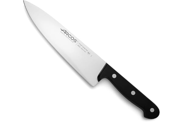 Arcos Cuchillo Cocina de Acero Inoxidable y Hoja 200 mm. Cuchillo Chef para cortar carne, pescado, aves, frutas y verduras. Mango ergonómico polioximetileno. Serie Universal. Color negro.