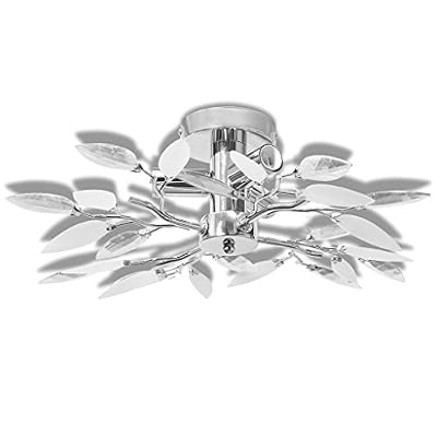 VIDAXL Plafonnier à quatre bras décorés feuilles acryliques Blanc et transparent 3 ampoules E14