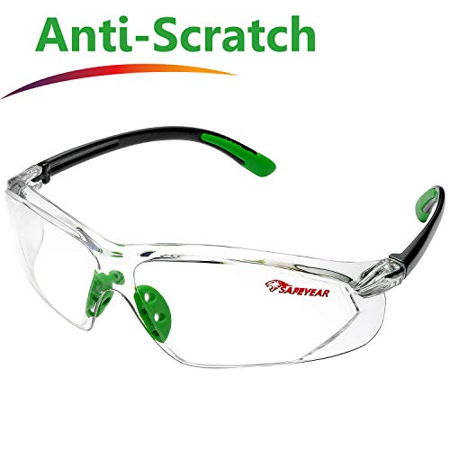 SAFEYEAR Lunettes de Protection Lunettes de Sécurité - SG003 Airsoft Bricolage Jardinage Tir Cuisine Laboratoire Transparentes Anti Buée et Anti Rayures Securite Chimie (Vert)