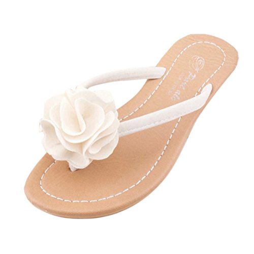 Xinan Böhmen Pantoffel Flache Schuhe Blume Freizeit Badeschuhe (38, Weiß)