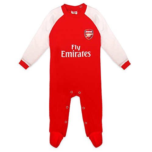 Arsenal FC Official Football Gift Home Kit Baby Sleepsuit Red White 3-6 Months