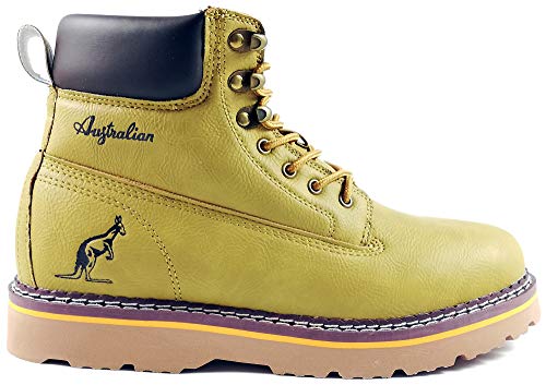 AUSTRALIAN Scarponcino Uomo Scarpe Anfibi Scarpone Pelle PU Moda Inverno Caldi AU782 (44, Yellow)
