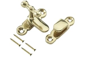 TERF® Showcase Type Catch Polished Brass 40mm Door Turn Catches Cupboard Cabinet Wardrobe Latch Catch Lock Gate Shed Door Rabbit Hutch Thumb Turn Button with Fixing Screw - Pack of 1