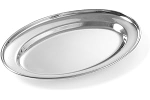 HENDI Plato oval de servicio, bandeja multiusos para cocina, decoración y presentación de alimentos, carnes y fiambres, fuente de fiesta, 350x240x(H) 25mm, acero inoxidable