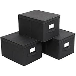 SONGMICS Boîtes de Rangement Pliables, Lot de 3, Coffre de Rangement, Tissu Non-tissé, avec Couvercle et Poignée, Dimensions 40 x 30 x 25 cm, Noir RFB03H
