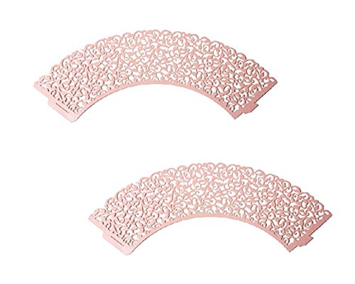 DSstyles Packung mit 50 Laser Geschnittenen Papier Rebe Filigrane Cupcake Wrappers Cupcake Inhaber Muffin Wrapper Backen Tassen Kuchen Dekoration Supplies – Rosa - 2