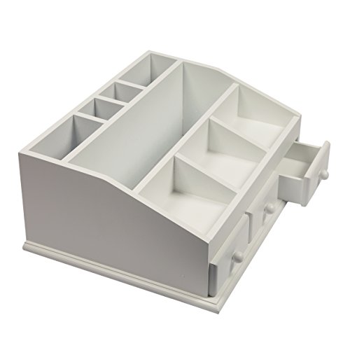 Woodluv Mehrzweck-MDF-Kasten, weiß, für Aufbewahrung von Kosmetik, mit 3 Schubladen & 8 Fächern - 3