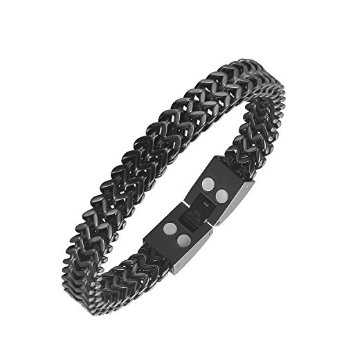 moocare Mens 22 cm Fixed Length Black Wheat Chain Magnetic Bracelets Therapy Fashion Jewelry for Arthritis Pain Relief