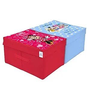 Heart Home Disney Minnie Kids Team Mickey Print Non Woven 2 Pieces Fabric Foldable Cloth Storage Wardrobe Organiser Box with Lid, Extra Large (Royal Blue & Pink)-KUBMART16347