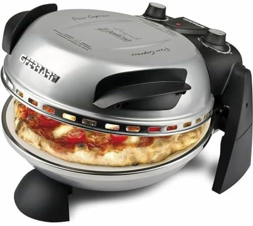 G3 Ferrari G10006 Pizza Express Delizia, Forno Pizza, 1200 W, Termostato regolabile 400°C, Pizza fragrante in 5 minuti, Doppia resistenza riscaldante, Ricettario e Palette inclusi, Argento