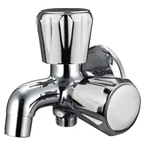 Jagger Sleek Full Brass 2 in one tap Two Way tap for Bathroom 2 in 1 tap for Washing Machine 2 in 1 tap for Bathroom with Wall Flange and Teflon Tape ( Chrome Finish )