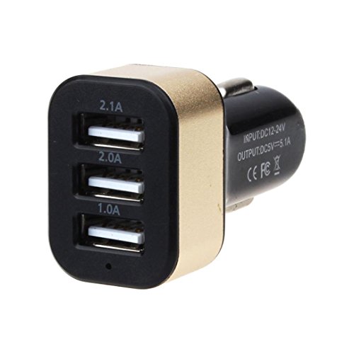 HARRYSTORE Auto Universal 12V 3 Port USB DC Ladegerät Adapter für iPhone Handy (Gold)